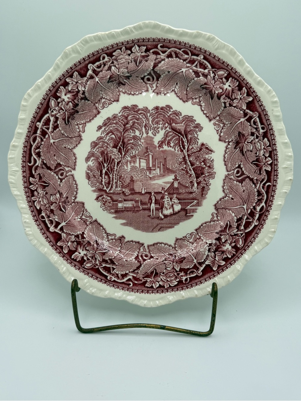 1940s-1950s Vintage Mason Vista Maroon Transferware Dinner Plate